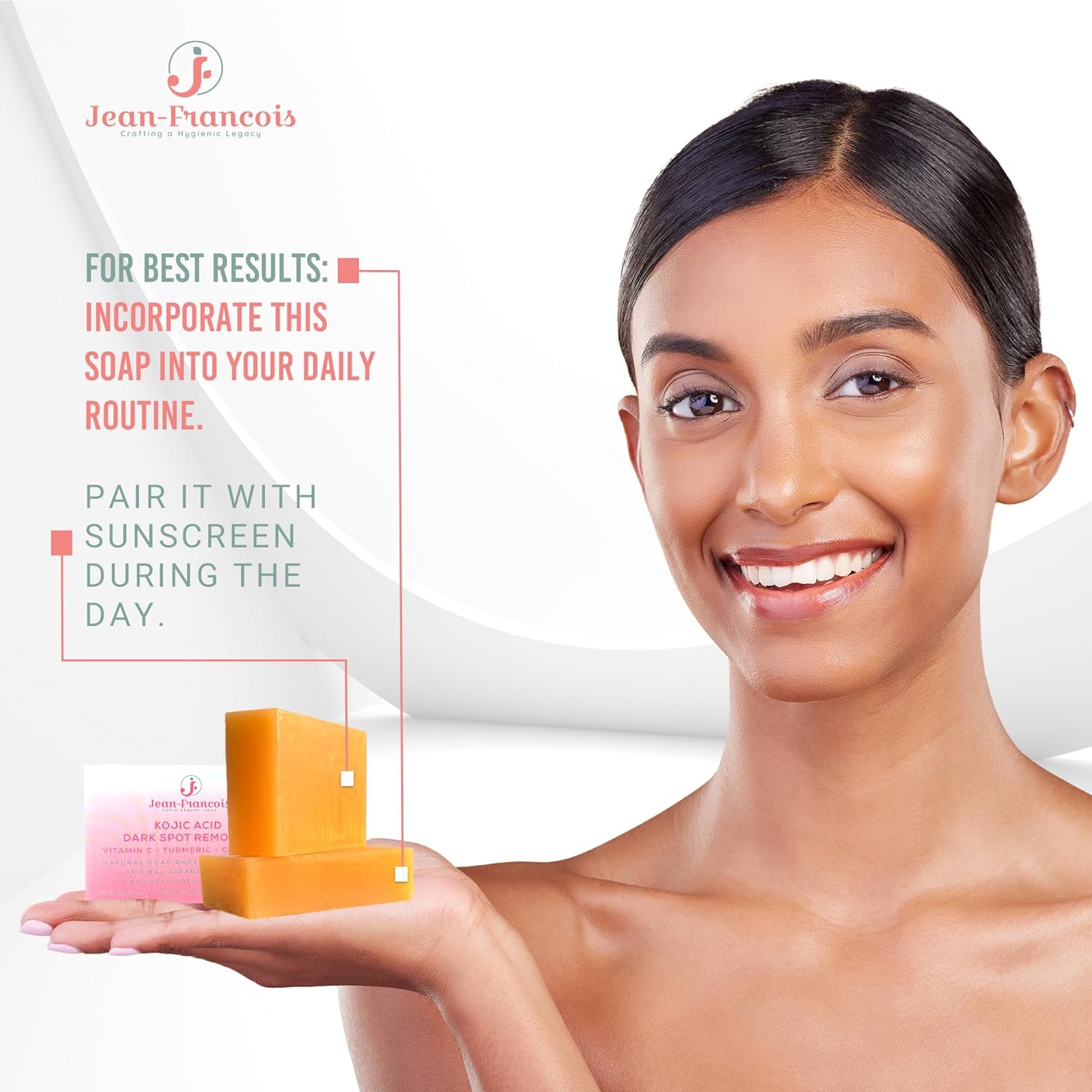 Jean-Francois Kojic Acid Dark Spot Remover Soap Bars with Vitamin C, Collagen, Turmeric - Original Japanese Complex with Hyaluronic Acid, Vitamin C, Vitamin E, Shea Butter, Castile Olive Oil (2 Pack) - Image 5