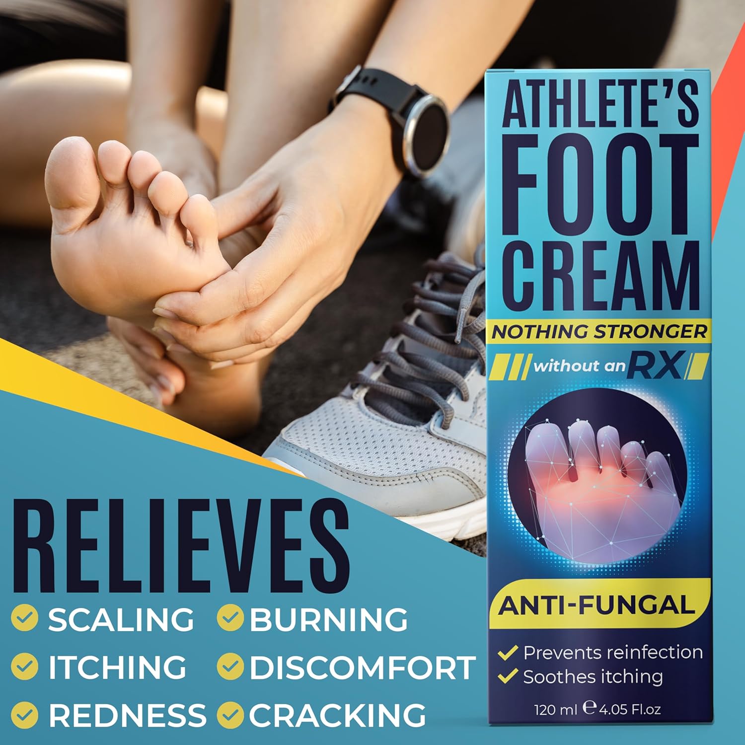 Foot Cream | Athlete’s Foot Cream for Cracked Heels, Dry Skin & Itchy Feet | Relieves Itching, Burning & Redness | Antifungal Treatment Helps with Nail Fungus, Jock Itch & Ringworm | 4.05 fl oz - Image 4