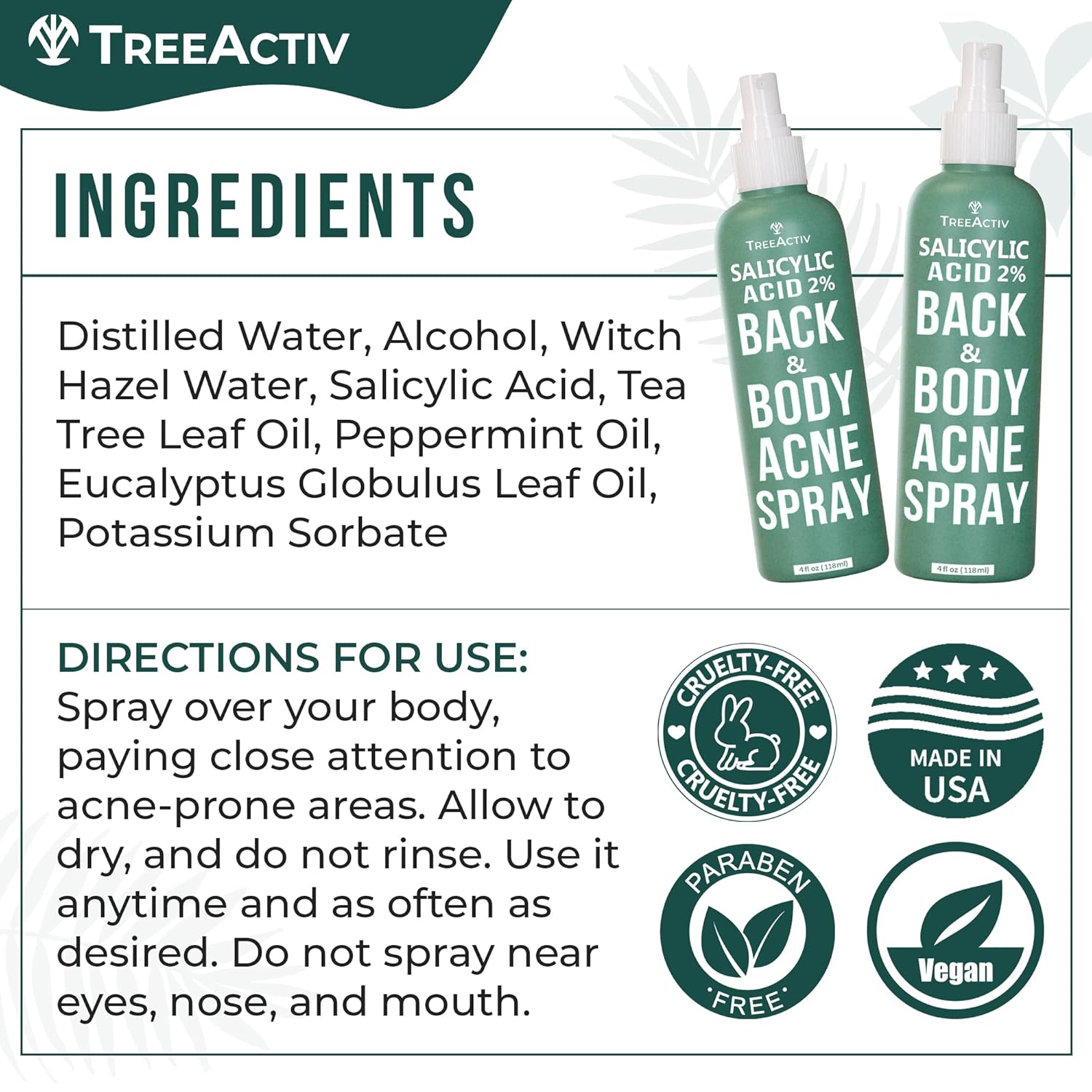 Salicylic Acid and Tea Tree Oil Back and Body Acne Spray, 4 fl oz Bottles, 2-Pack - Image 5