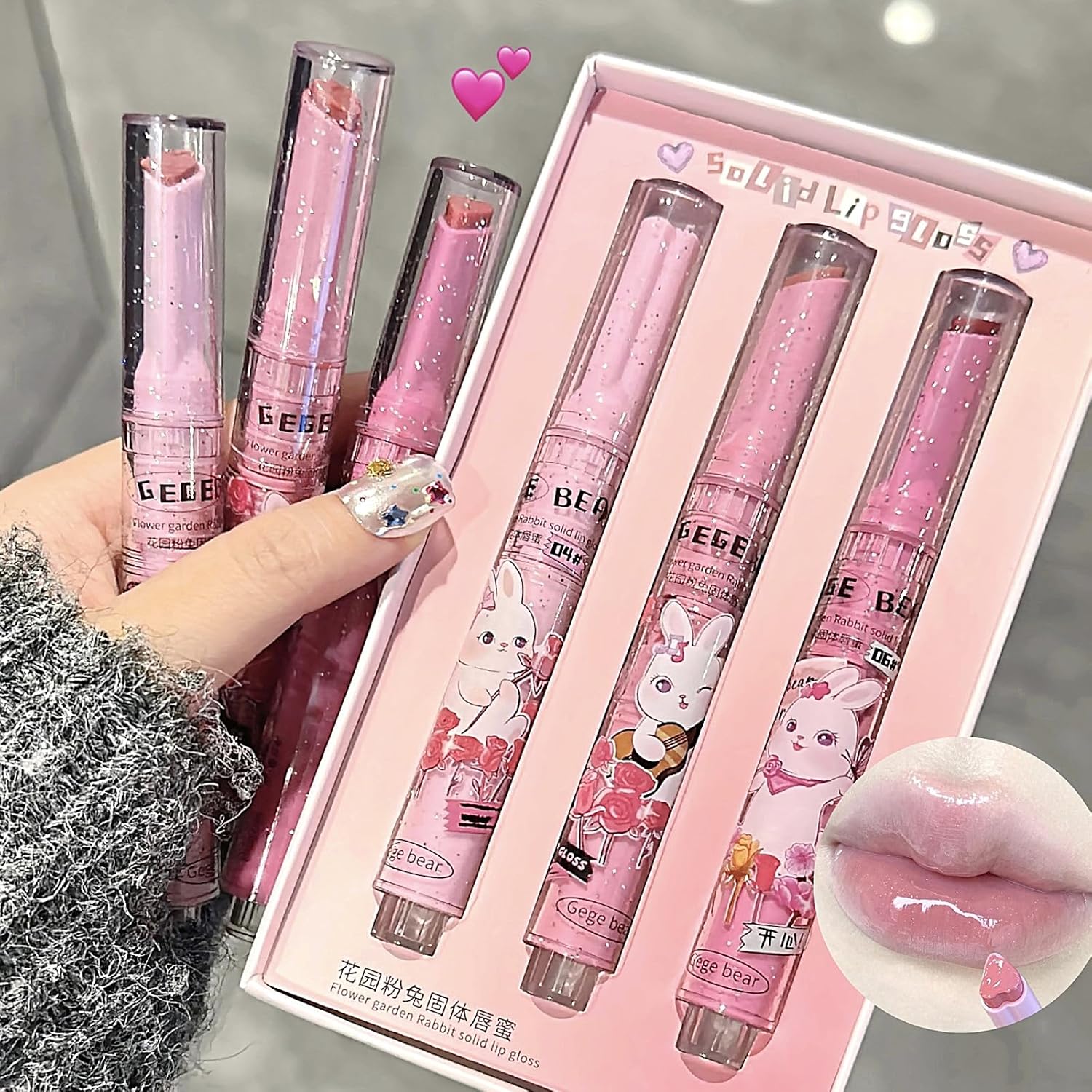 3-Color Jelly Lipstick Gift Set with Heart Shape Lip Stain Hydrating Balm for Kissable Lips - Image 9