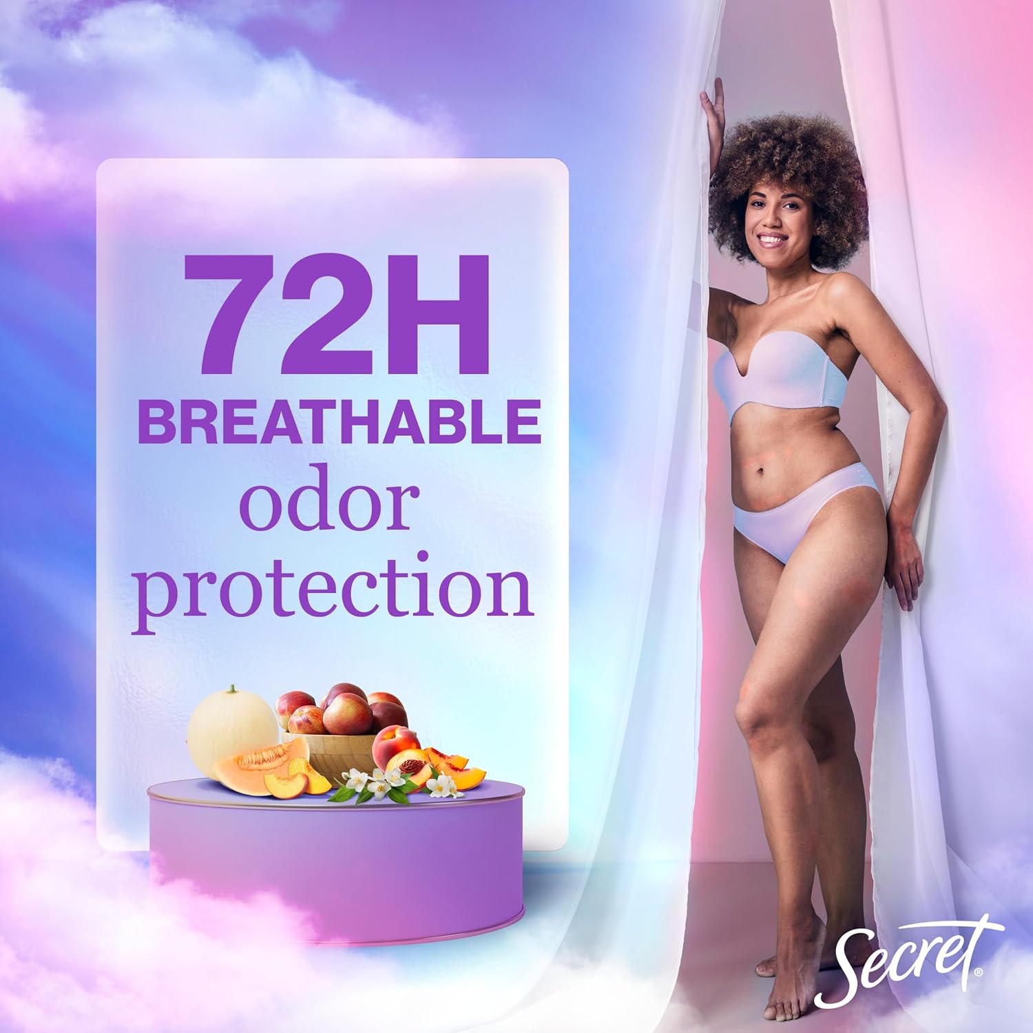 Secret Fresh Antiperspirant Deodorant for Women, 72hr Breathable Sweat & Odor Protection, Instant Freshness & Gentle, PH Balancing Minerals, Invisible Solid, Sweet Nectarine Scent, 2.6 oz - Image 3