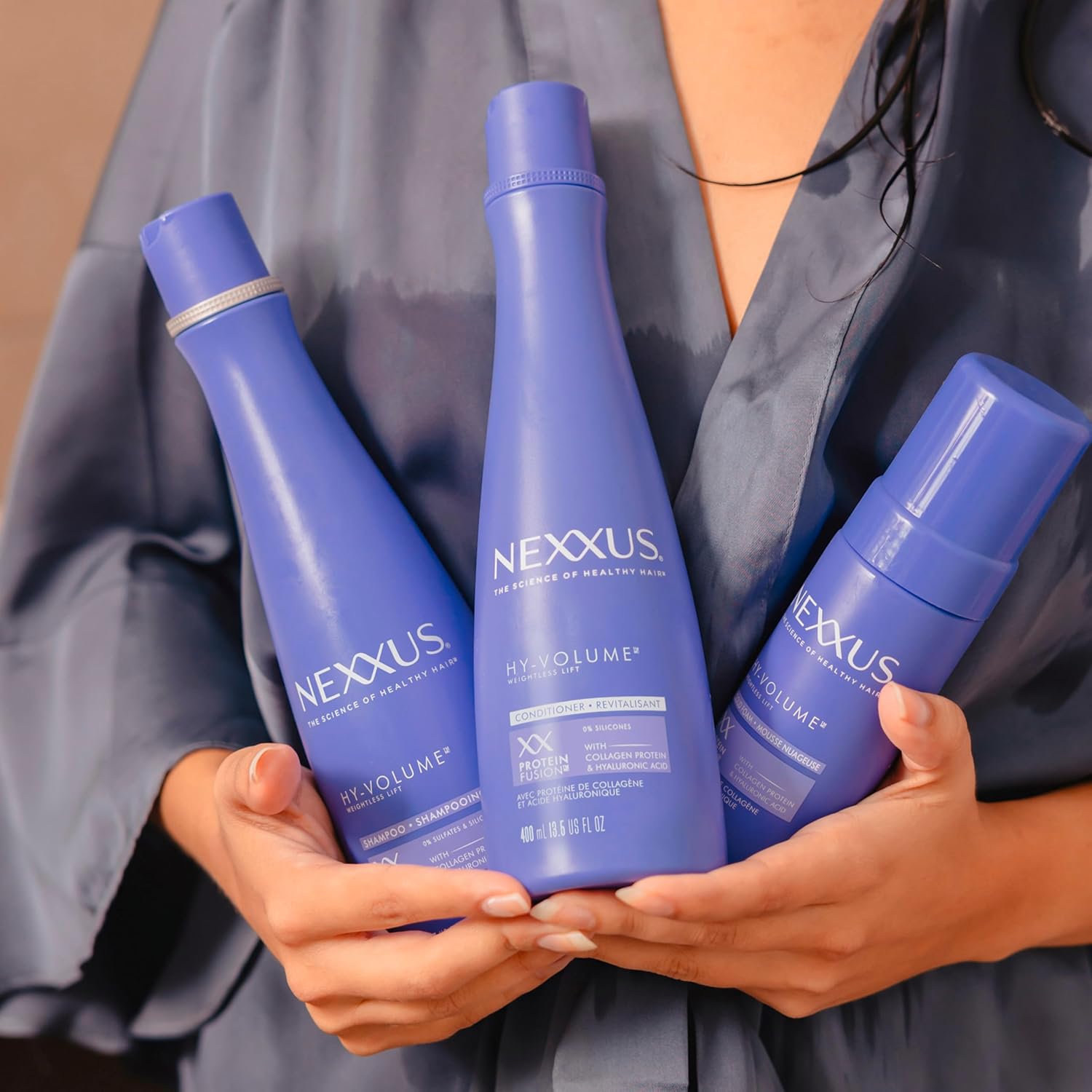 Nexxus HY-VOLUME Weightless Lift Shampoo, Conditioner & Foam 3 Pack PROTEIN FUSION with Collagen Protein & Hyaluronic Acid For Flat & Limp Hair for 48 Hours of Volume 13.5 fl oz & 5.5 fl oz - Image 5