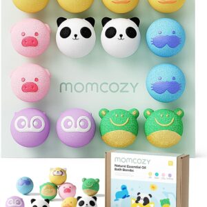 Momcozy Natural&Organic Essential Oil Bath Bombs,14 Pcs Bubble Bath Fizzy Balls with 7 Cute Animal Shapes,Bath Bombs Gift Set for Kids Girls Boys Toddler, Ideal Gift for Children's Day, Bath Bomb Kit