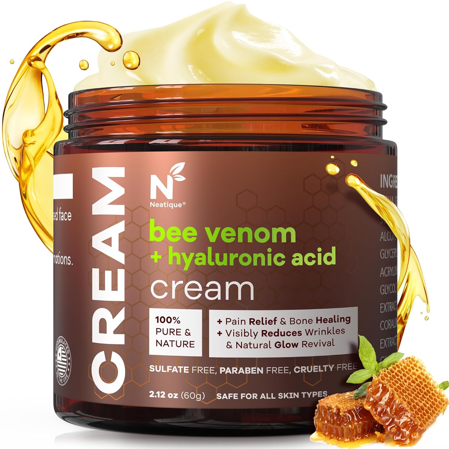 Bee Venom & Hyaluronic Acid Anti-Aging Face Cream โ 2025 New Renewal Formula, Skin Moisturizer, All Skin Types, 2.12 Oz (60g)
