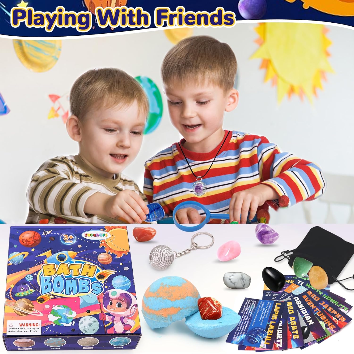 10 Pack Organic Galaxy Bath Bombs with Surprise Toys and Solar System Gemstones for Kids - Image 4