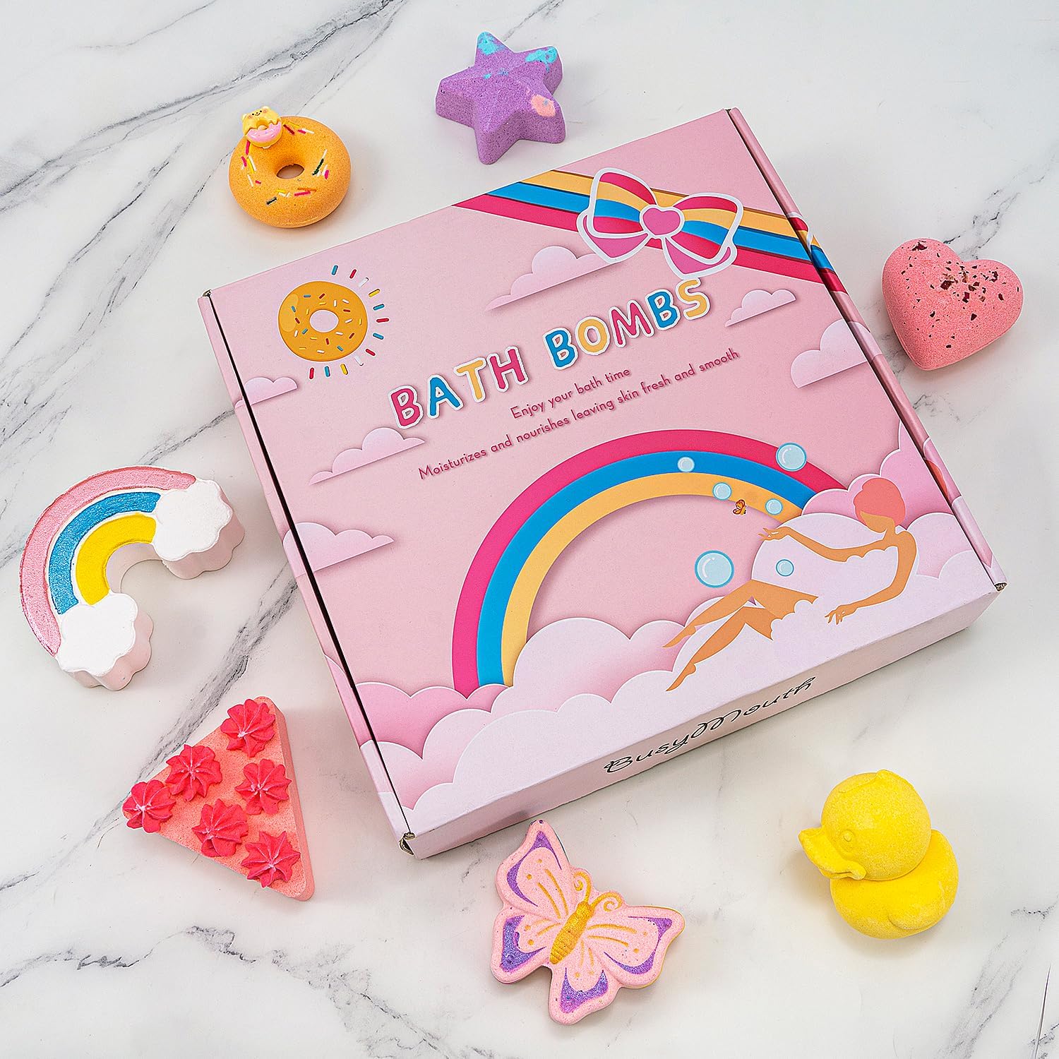 BusyMouth 9 Piece Kids Bath Bomb Gift Set with Surprise Toys for Non-Toxic Bubble Fun - Image 9