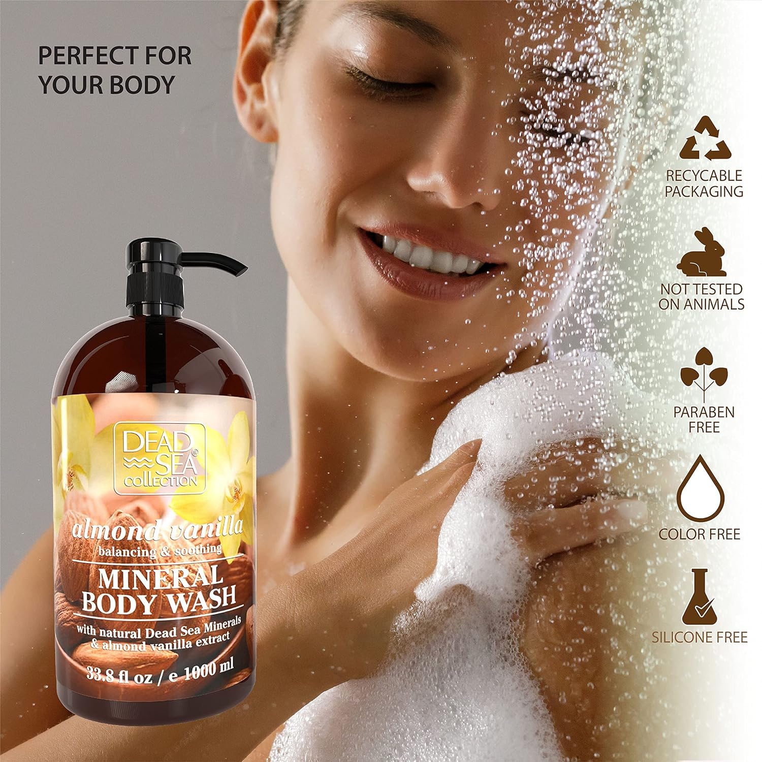 Dead Sea Collection Almond Vanilla Body Wash for Women and Men - with Pure Dead Sea Minerals and Sweet Almond Oil - Cleanses and Moisturizes Skin (33.8 fl. oz) - Image 2