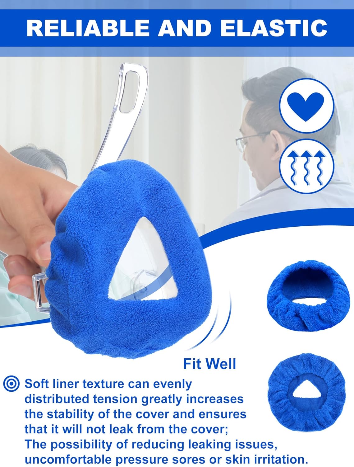 Sosation 24 Pack Mask Liners Full Face Reusable Soft Mask Covers Reduce Air Leaks and Blisters Washable Cushion Covers(Blue) - Image 4