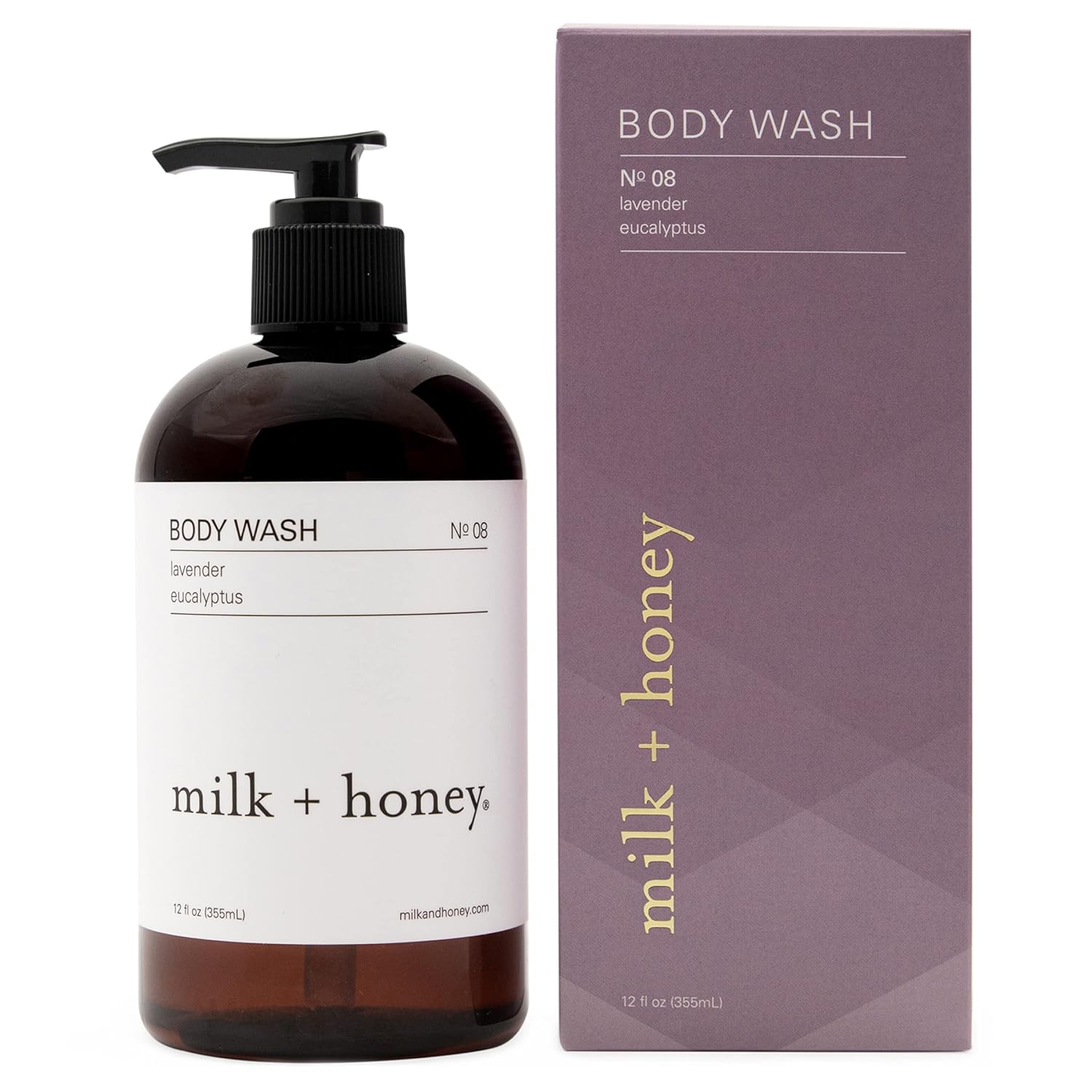 milk + honey Body Wash No. 08 – Lavender + Eucalyptus – Gentle Cleanser for Dry or Sensitive Skin – Natural Aromatherapy Shower Gel for Women & Men – 12 oz