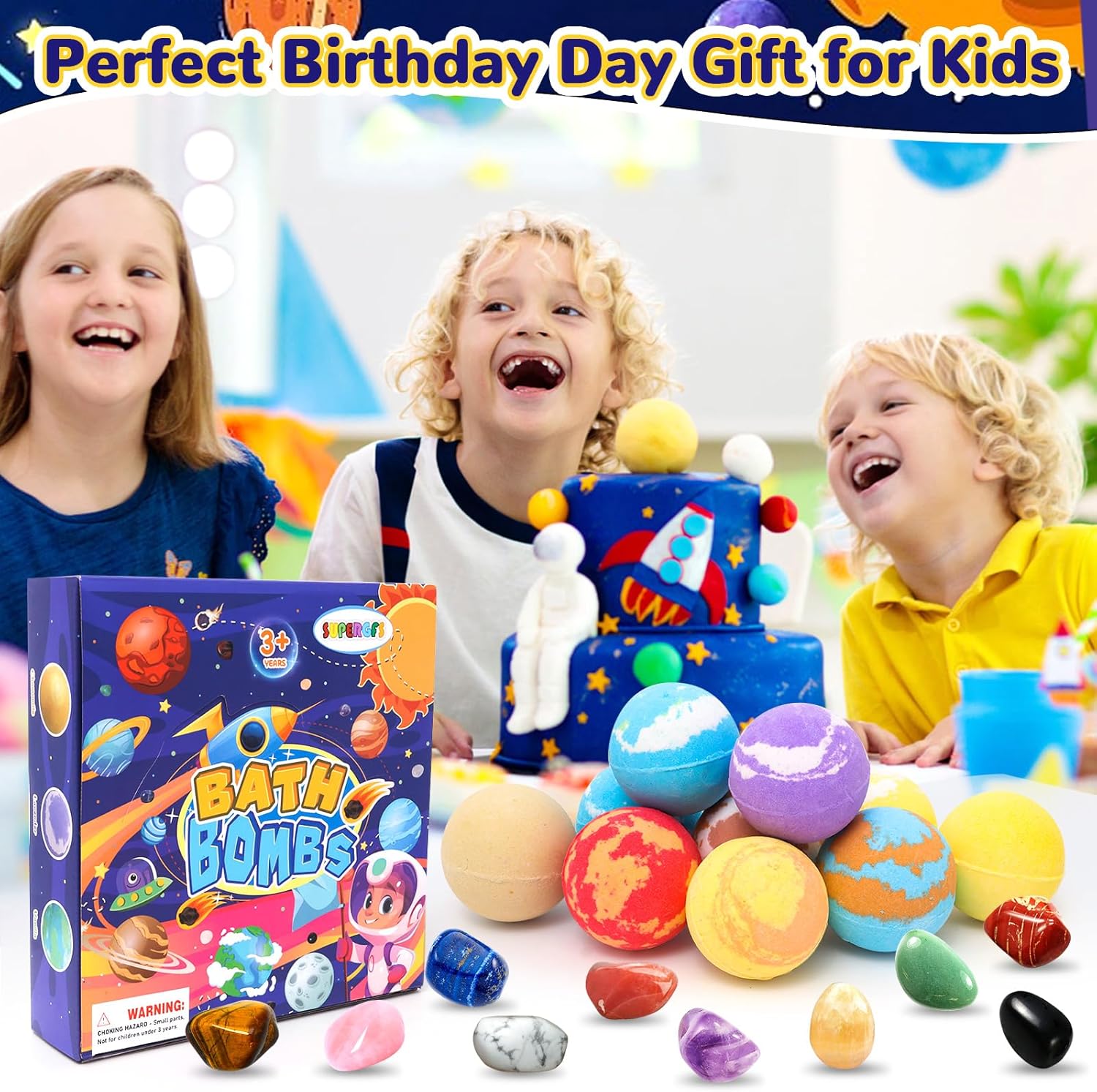 10 Pack Organic Galaxy Bath Bombs with Surprise Toys and Solar System Gemstones for Kids - Image 6