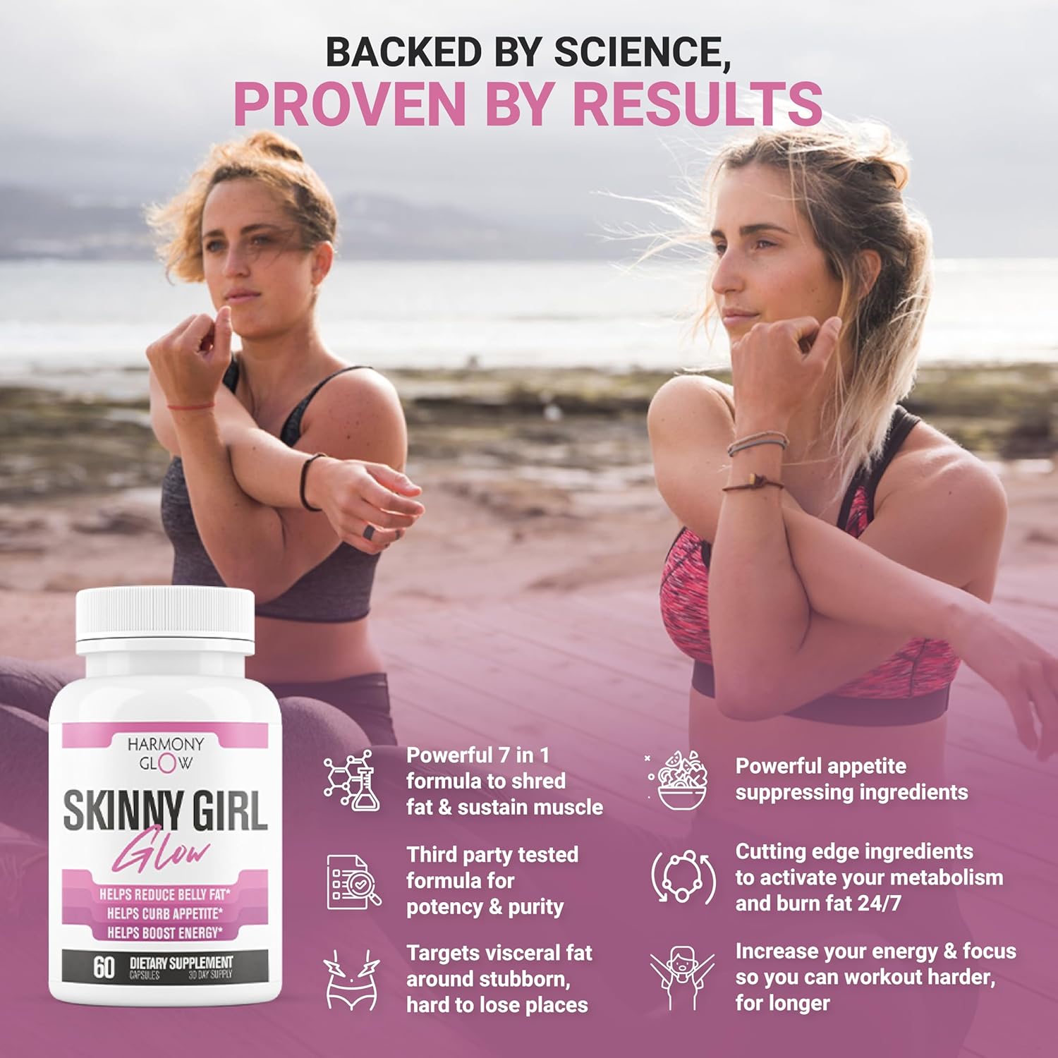 Skinny Girl Glow | Max Strength Weight Loss Pills for Women to Lose Belly Fat | Appetite Suppressant, Belly Fat Burner, Carb Blocker, Energy Booster | 7 Ultra Ingredients for Results - 60 Capsules - Image 3
