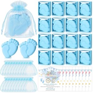 Maxcheck 50 Sets Baby Shower Feet Soaps Bulk Baby Shower Favors for Guests Handmade Scented Soap with Organza Bags Thank You Cards for Girl Boy Baby Shower Gifts Souvenirs Decorations(Blue)