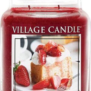 Village Candle Strawberry Pound Cake, Large Glass Apothecary Jar Scented Candle, 21.25 oz, Red