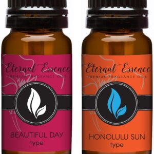 Eternal Essence Oils 2 Pack 10ml Premium Fragrance Oil - Beautiful Day Type & Honolulu Sun Type - for Candle, Soap Making, Aromatherapy, Diffusers, Home Care, & Humidifiers