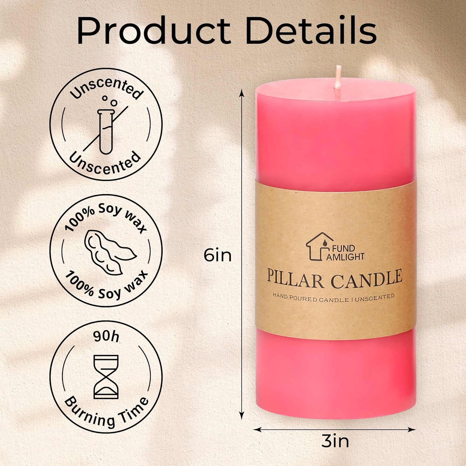 3x6 Inch Pink Pillar Candles Set of 3 - Decorative Unscented Pillar Candle, Long Burning Dripless Candle for Table Decor, Smokeless Large Pillar Candles for Wedding Table Decor - Image 6
