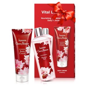 Japanese Cherry Blossom Bath and Body Shower Gel and Body Cream Set - Nourishing and Moisturizing Daily Skincare - 8 fl.oz / 236mL Each (2-Piece Bundle)