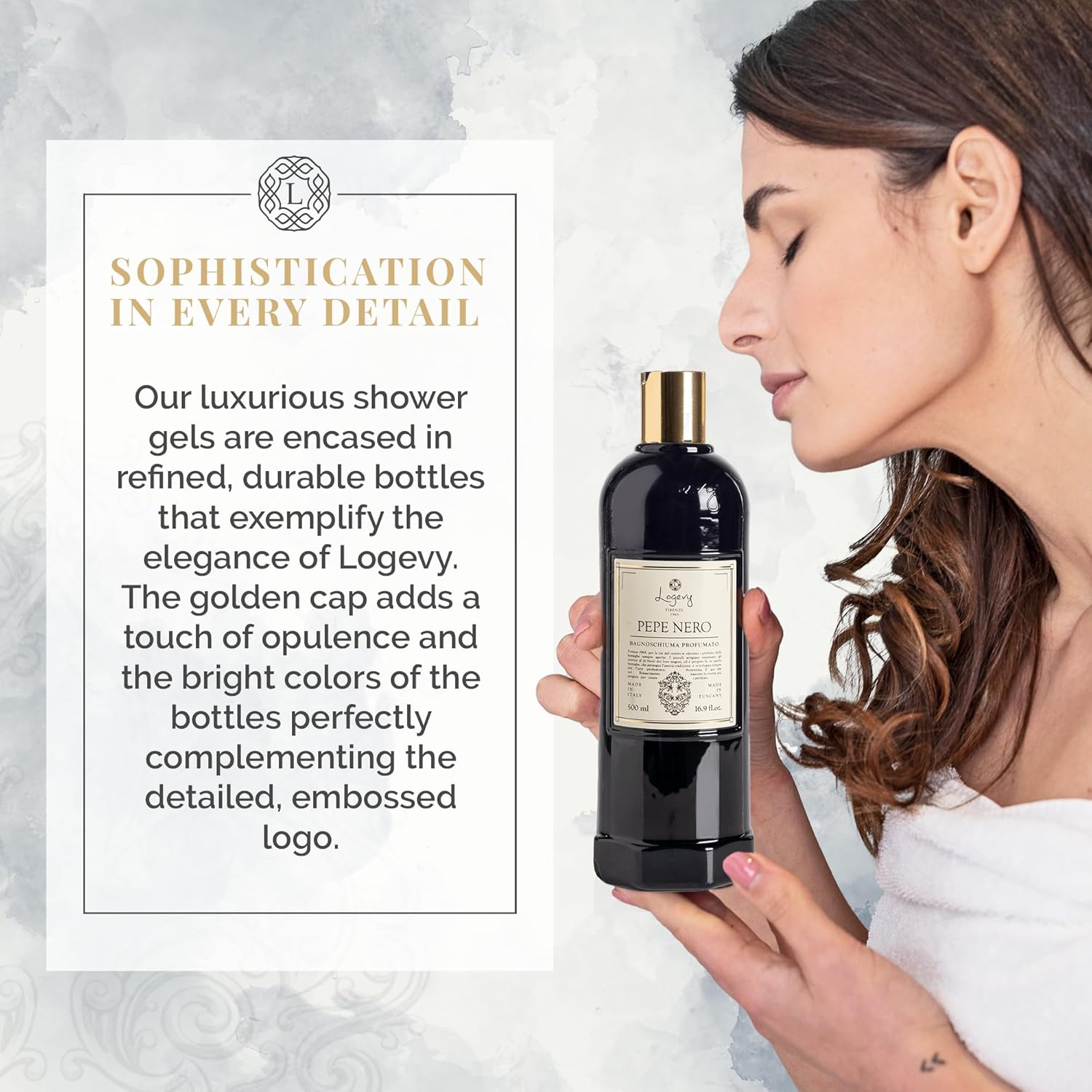 Logevy Pepe Nero Shower Gel – Indulgent Black Pepper Aroma Made from the Best Skin-Friendly Ingredients, Rich in Nutritional Properties for Rejuvenating, Hydrating, and Soothing Action – 500ml - Image 4