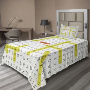 Ambesonne Word Search Game Sheet Set, Unified Modeling Language Word Game with Highlighted Keywords, Fitted and Flat Sheet with Pillowcase Bedding Accent 3 Piece Set, Twin, Black Yellow Orange