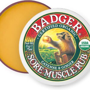 Badger - Sore Muscle Rub, Cayenne Pepper and Ginger, Organic Rub, Muscle Relief Balm, Warming Muscle Rub, Sore Muscle Balm, 0.75 oz