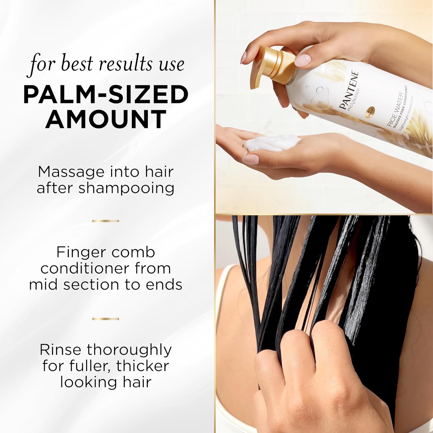 Pantene Conditioner, with Rice Water, Protects Natural Hair Growth, Volumizing, for Women, Nutrient Infused with Vitamin B5, Pro-V Blends, 30.0 oz - Image 8