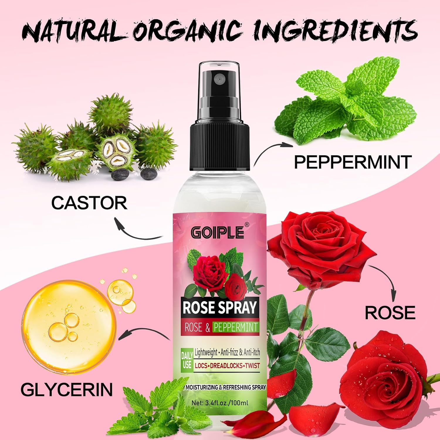 Rose Spray for Hair Loc Rose Water Hair Scalp Moisturizer- 2 in 1 Deep Clean & Conditioner Apple Cider Vinegar Shampoo, Briad Shampoo For Dreadlocks, Locs, Twist, Foam Sulfate Free for Curly Hair 3PCS - Image 2