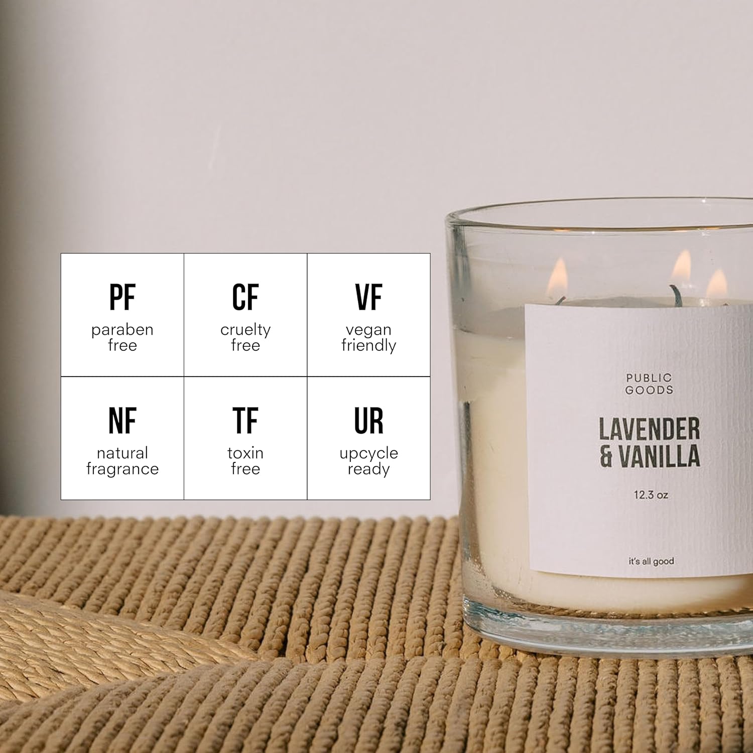 Public Goods Scented Soy Candle for Women & Men | Large 3 Wick Glass Candle | Long Lasting & Non Toxic | Made with Natural Soy Wax & Organic Essential Oils | Gift Box | 12.3oz Jar | Lavender & Vanilla - Image 2