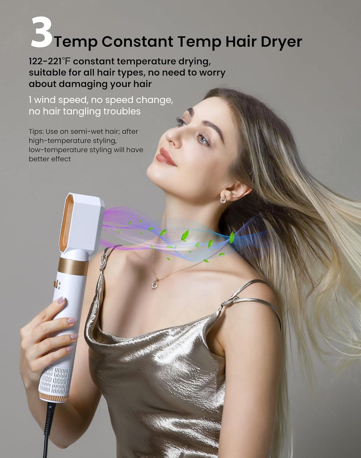 6 in 1 Blow Dryer Brush,Hair Dryer Brush with Ionic Technology, Multifunctional Styler Styling Tools, Auto Air Curler for Hair, Fast Styling for Most Hair Types, Safe ALCI Plug (White Gold) - Image 4