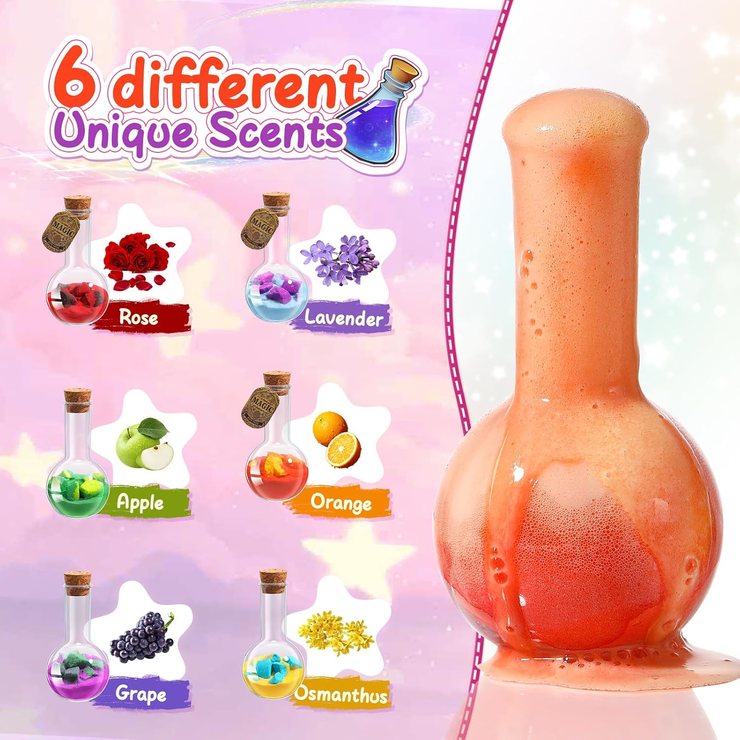 MeCids Magic Potion Bubble Bath Bombs for Kids 6 Pack - Safe Non-Toxic Toddler Bath Color Tablets for Ages 4-12 - Image 3