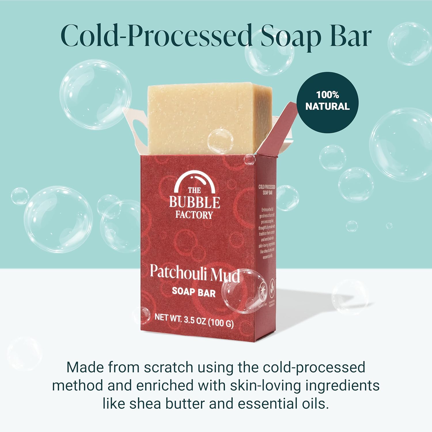 Handmade Natural Bath & Body Soap Bar, Vegan, All-Natural, Palm Oil Free, Made in USA with Shea Butter + Essential Oils, Patchouli Mud, 3 Bars - Image 2