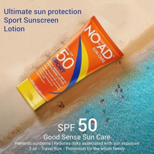 NO-AD SPF 50 SPORT Sunscreen Lotion | Hypoallergenic | Broad Spectrum UVA/UVB Protection | Water Resistant | Octinoxate & Oxybenzone Free with moisturizing Vitamin E and Aloe 3oz | Travel size