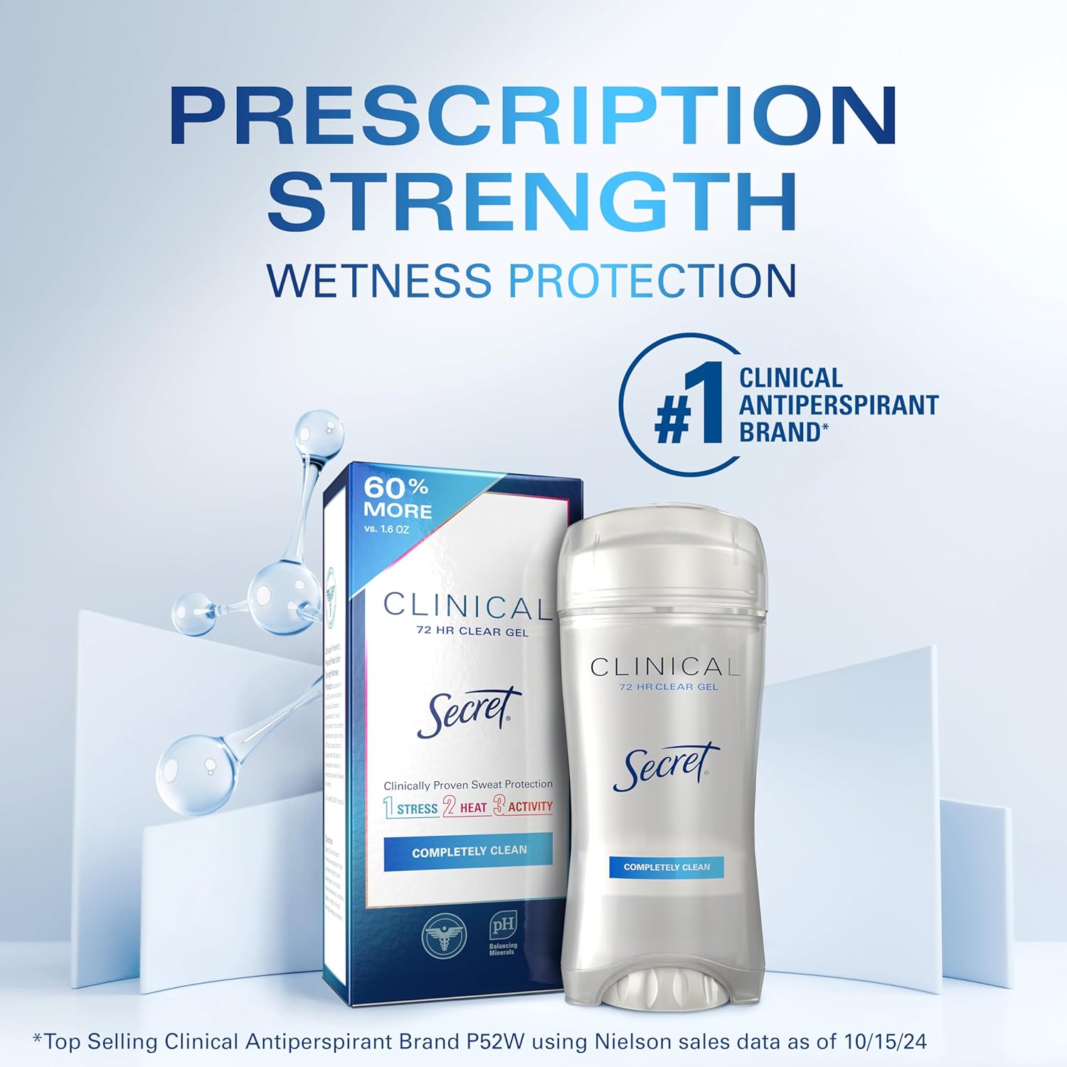 Secret Clinical Strength Antiperspirant Deodorant for Women, 3X Stress Protection, 72hr Sweat & Odor Protection, PH Balancing Minerals, Clear Gel, Completely Clean Scent, 2.6 oz - Image 5