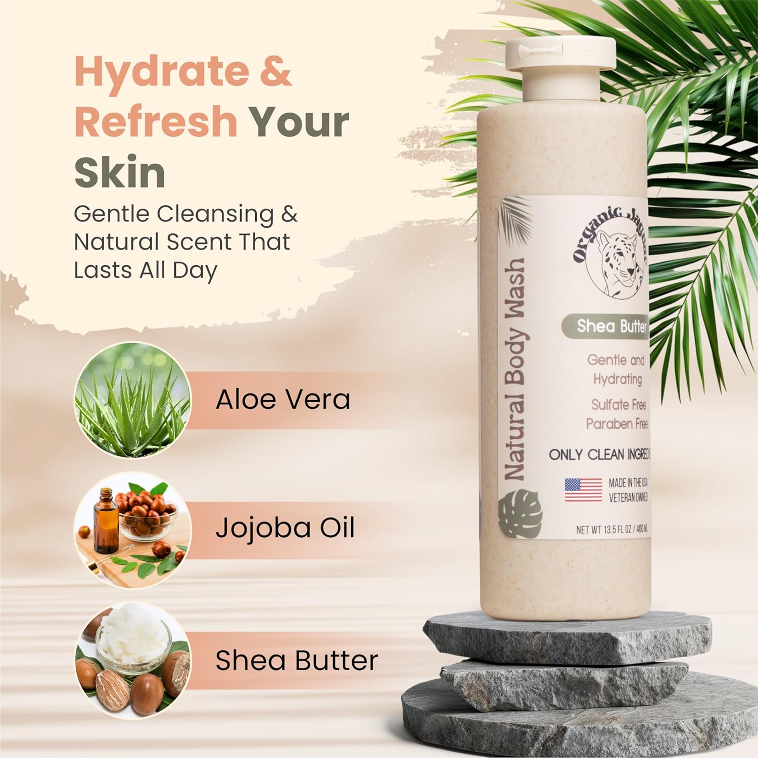 Unscented Natural Body Wash Aloe Vera Shea Butter Gentle Cleanser 13.5 fl oz - Image 3