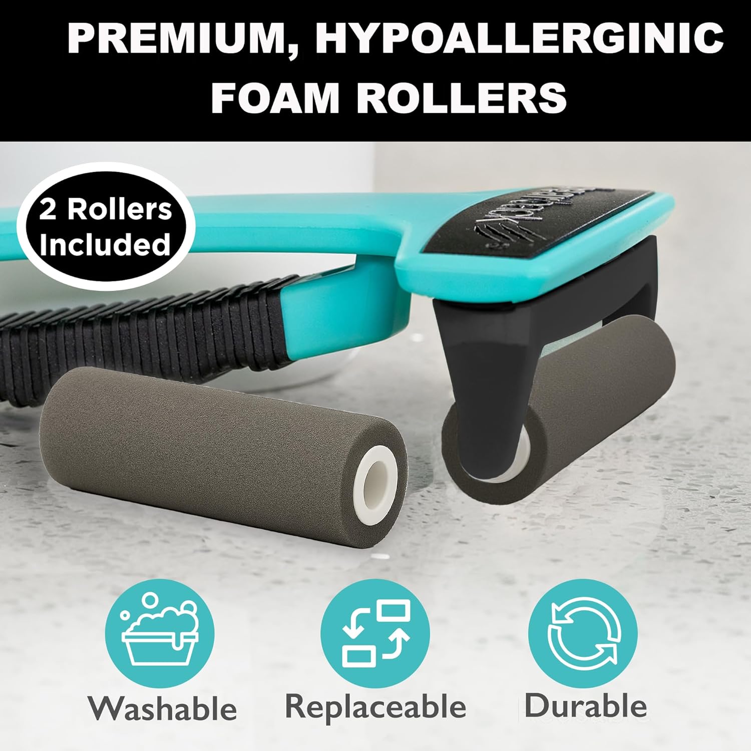Teal Bearback Lotion Applicator for Back and Body with Folding Handle and 2 Foam Rollers - Image 7