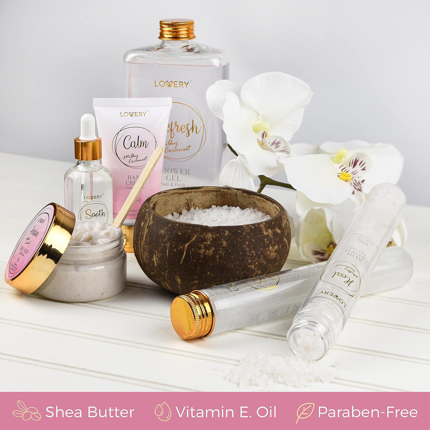 Milky Coconut Scent Luxury Home Spa Bath Gift Set with Body Care Essentials and Bath Pillow - Image 3