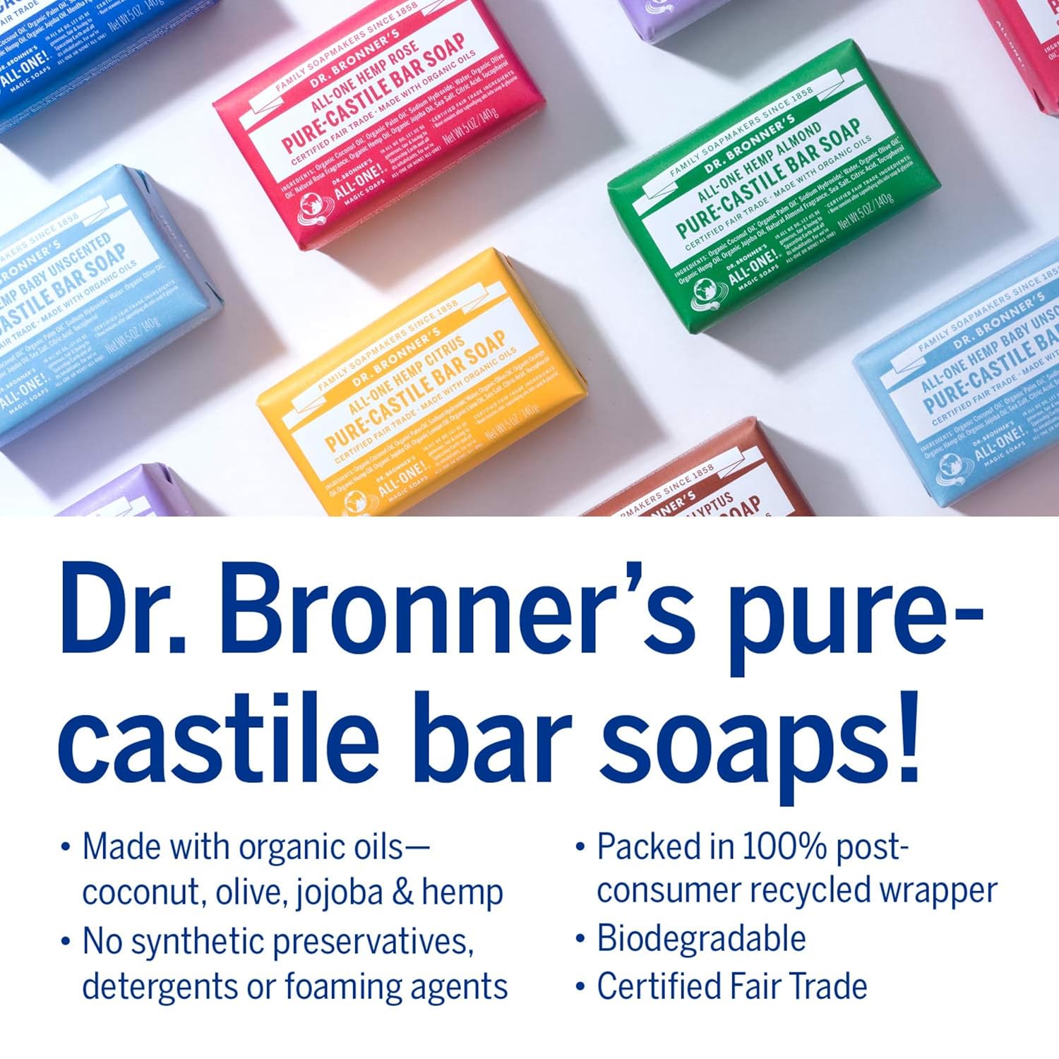 Dr. Bronner's 2-Pack Almond Pure-Castile Bar Soap 5 oz Gentle for Face, Body, Hair - Image 4