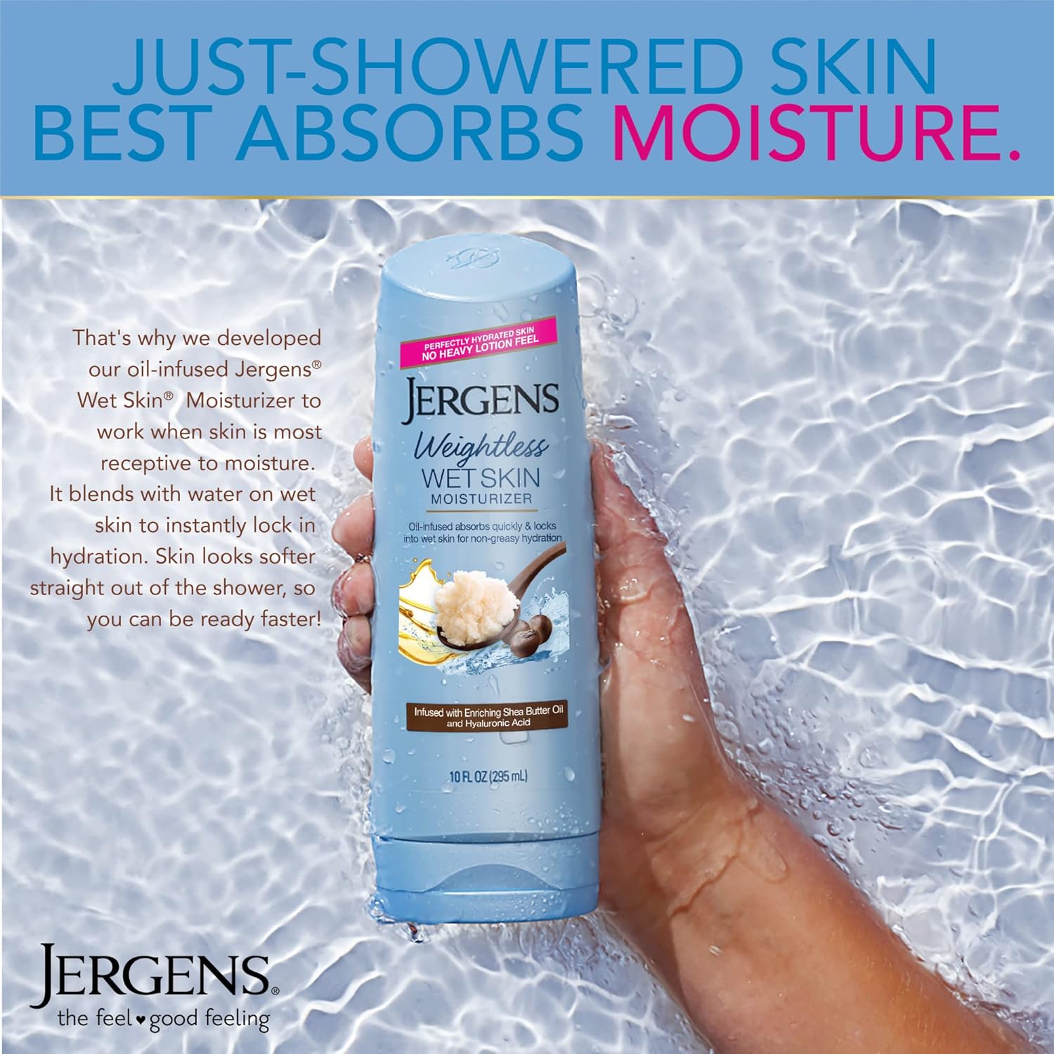 Jergens Shea Butter Oil Wet Skin Body Moisturizer 10 Oz Fast-Absorbing Lotion for Dry Skin - Image 4