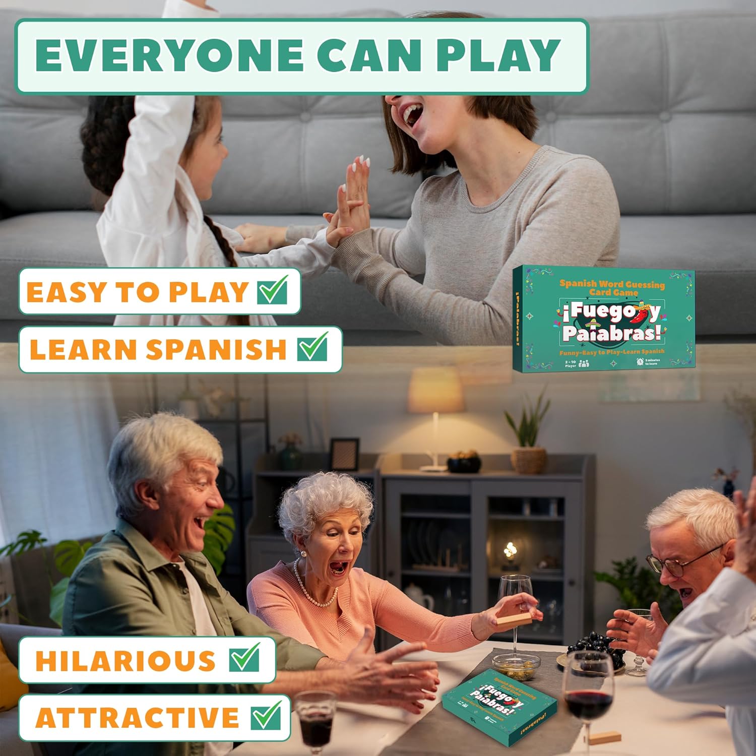 ¡Fuego y Palabras! | Spanish Charades – Spanish Keyword-Guessing Game: Acting Challenges & Learning for Everyone – Easy & Fun Bilingual Card Game – Juego de Mímica en Español. Perfect for Parties | - Image 5