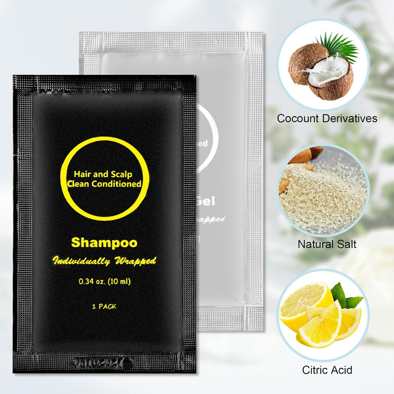 100 Pack 0.34 oz Travel Size Shampoo Body Wash Bulk Individually Wrapped Mini Shower Gel for Guests - Image 2