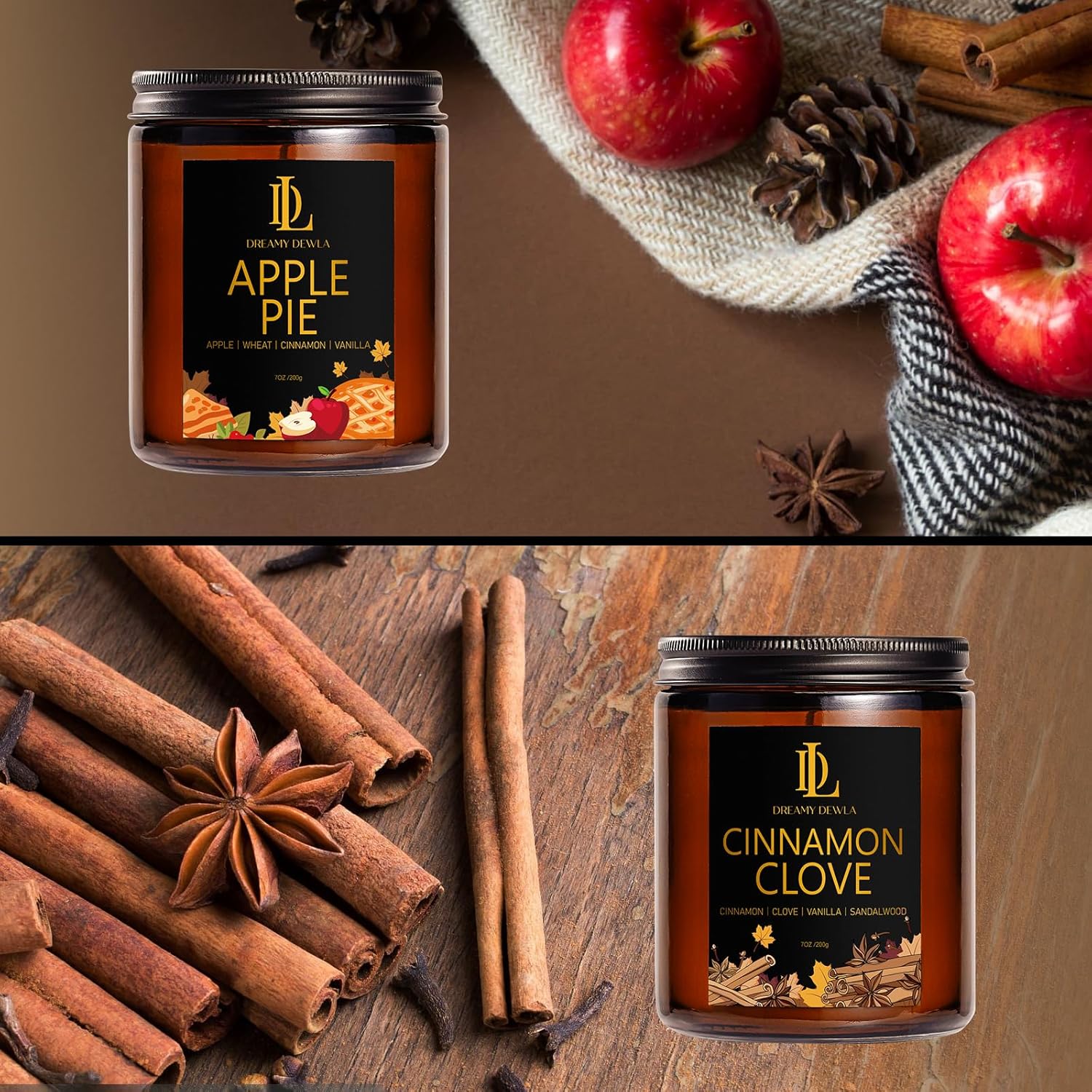 Winter Candle Set, Candles for Home Scented, 4 Pack Soy Candle, Holiday Gift for Women Men, Winter Scents of Cinnamon Clove/Vanilla Pumpkin/Apple Pie/Hello Fall - Image 3