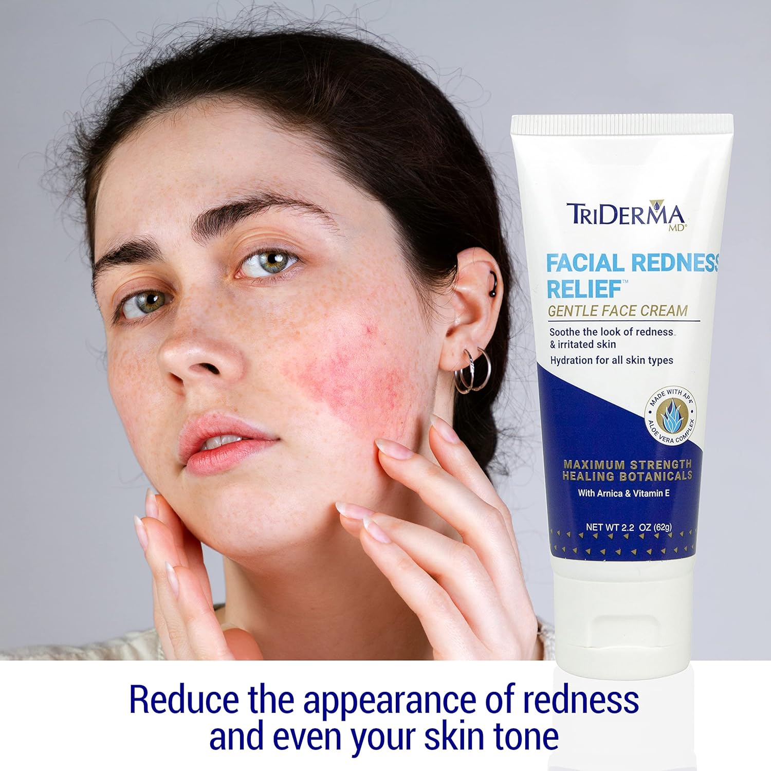 TriDerma Facial Redness Relief Gentle Face Cream, Soothing & Relieving Daily Moisturizer for Redness, Repair Uneven Skin Tone, Irritated or Sensitive Skin | Day/Night | (2.2 Oz. Tube) - Image 4