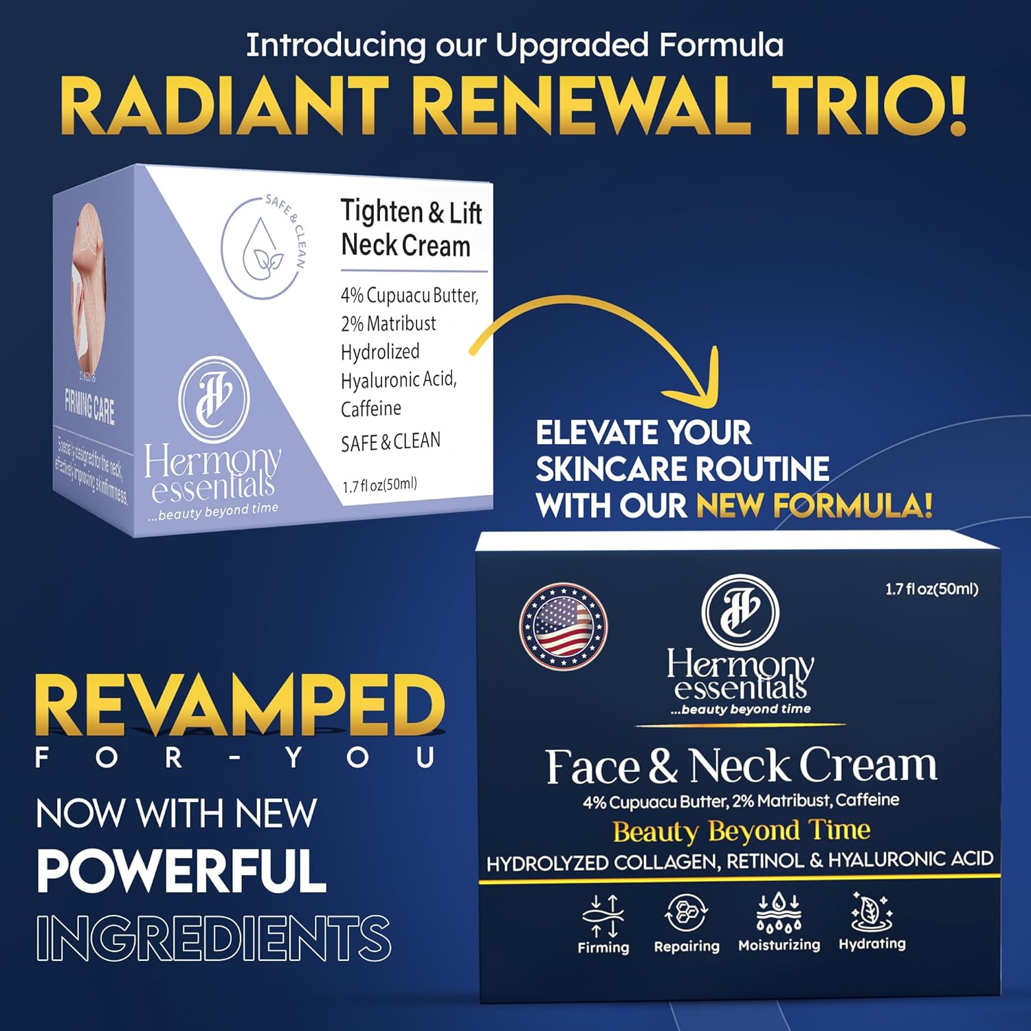 Neck Firming Cream with Collagen, Retinol & Hyaluronic Acid – Radiant Renewal Trio – Anti-Aging Neck & Décolleté Cream for Lifting, Tightening, and Wrinkle Reduction – 1.7 oz - Image 2