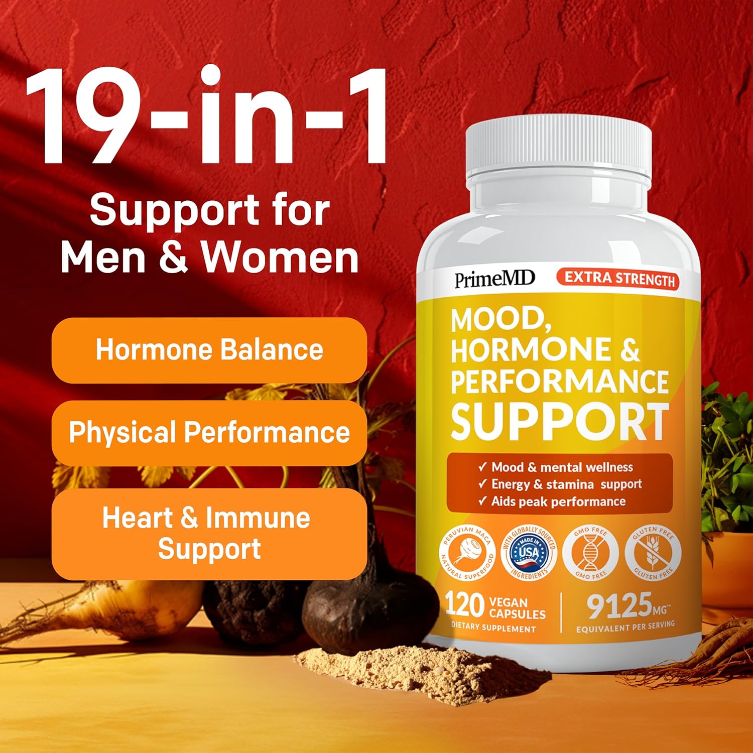 19-in-1 Extra Strength Peruvian Maca Root Capsules - 9125 mg Ashwagandha Supplements with Fenugreek and Ginseng for Mood, Hormone and Performance Support (120 ct) - Image 2