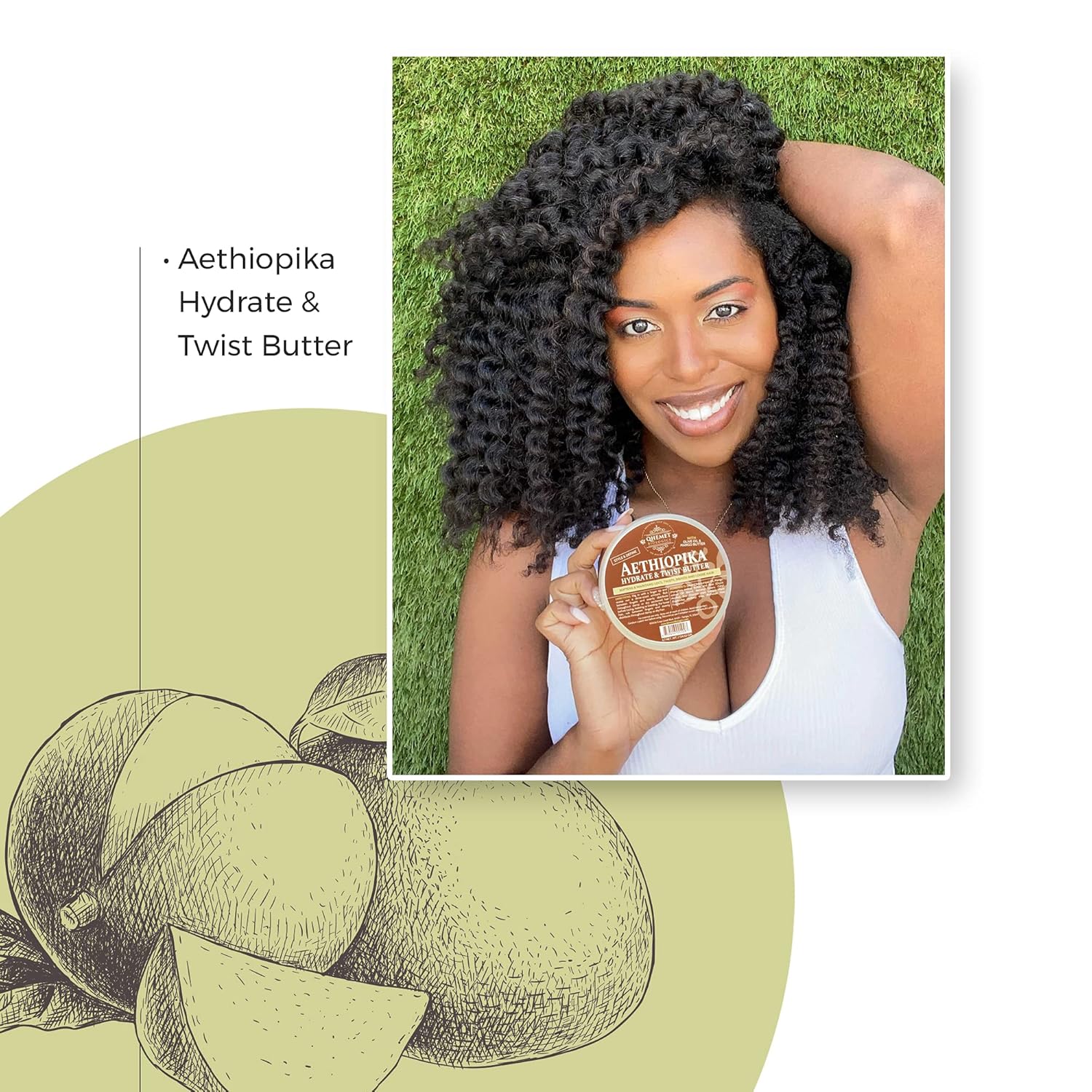 Qhemet Biologics Aethiopika Hydrate & Twist Butter - Frizz-Free Styling Butter Adds Flexible Definition to High & Low Porosity Hair - Smooth Edges, Soften & Flatten Locs, Twists & Braids (4.7 oz) - Image 5