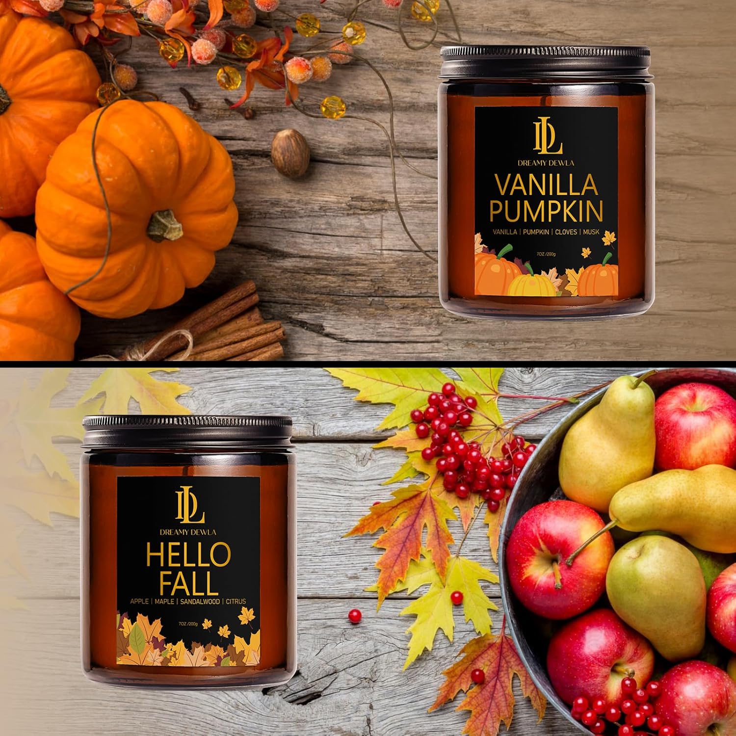 Winter Candle Set, Candles for Home Scented, 4 Pack Soy Candle, Holiday Gift for Women Men, Winter Scents of Cinnamon Clove/Vanilla Pumpkin/Apple Pie/Hello Fall - Image 2