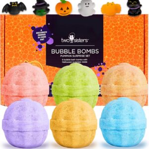 Halloween Bath Bomb for Kids with Surprise Toys Inside (6 Pack) - Large Pumpkin Spooky Bombs for Boys & Girls – Made in USA, Boo Basket Stuffers for Teens by Two Sisters