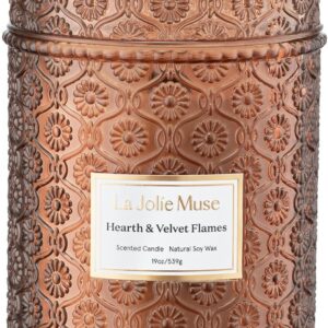 LA JOLIE MUSE Hearth & Velvet Flames Scented Candle, 19 Oz, Large Candles for Home Scented, Warm Holiday Candles Gifts for Women, Wood Wicked Jar Candle, Long Burning Time