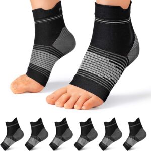 Plantar Fasciitis Sock (6 Pairs) for Men and Women, Compression Foot Sleeves with Arch and Ankle Support (Black, Large)