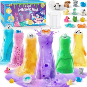 Kids Bath Bombs Potions Kit with 12PCS Surprise Toys Inside & 6PCS Bubble Bath Bottles for Toddlers, Colorful Fizzy Fun, Perfect Birthday Christmas Bath Toys Gift for Toddlers Kids Boys Girls