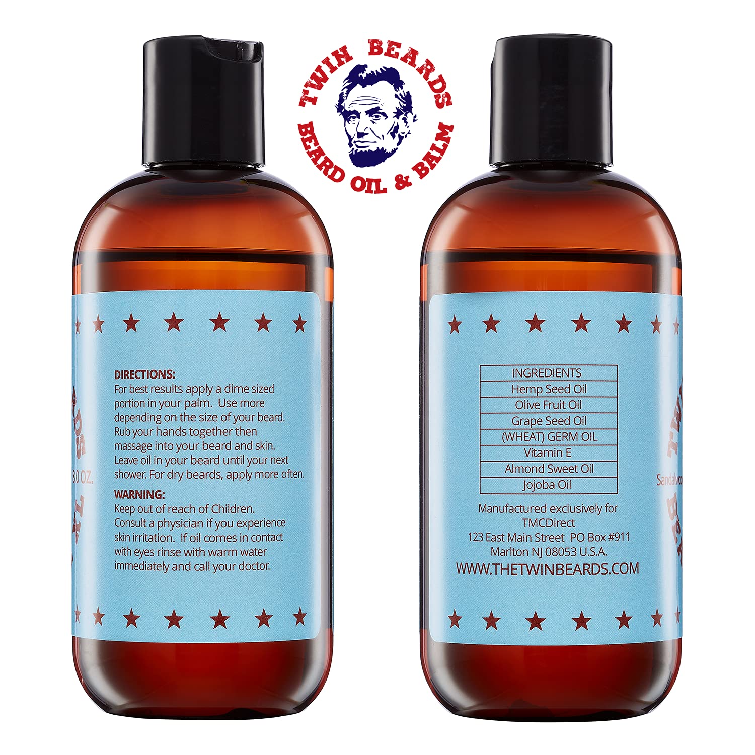 Twin Beards Sandalwood Beard Oil for Men 8 oz Natural Conditioner and Moisturizer - Image 2