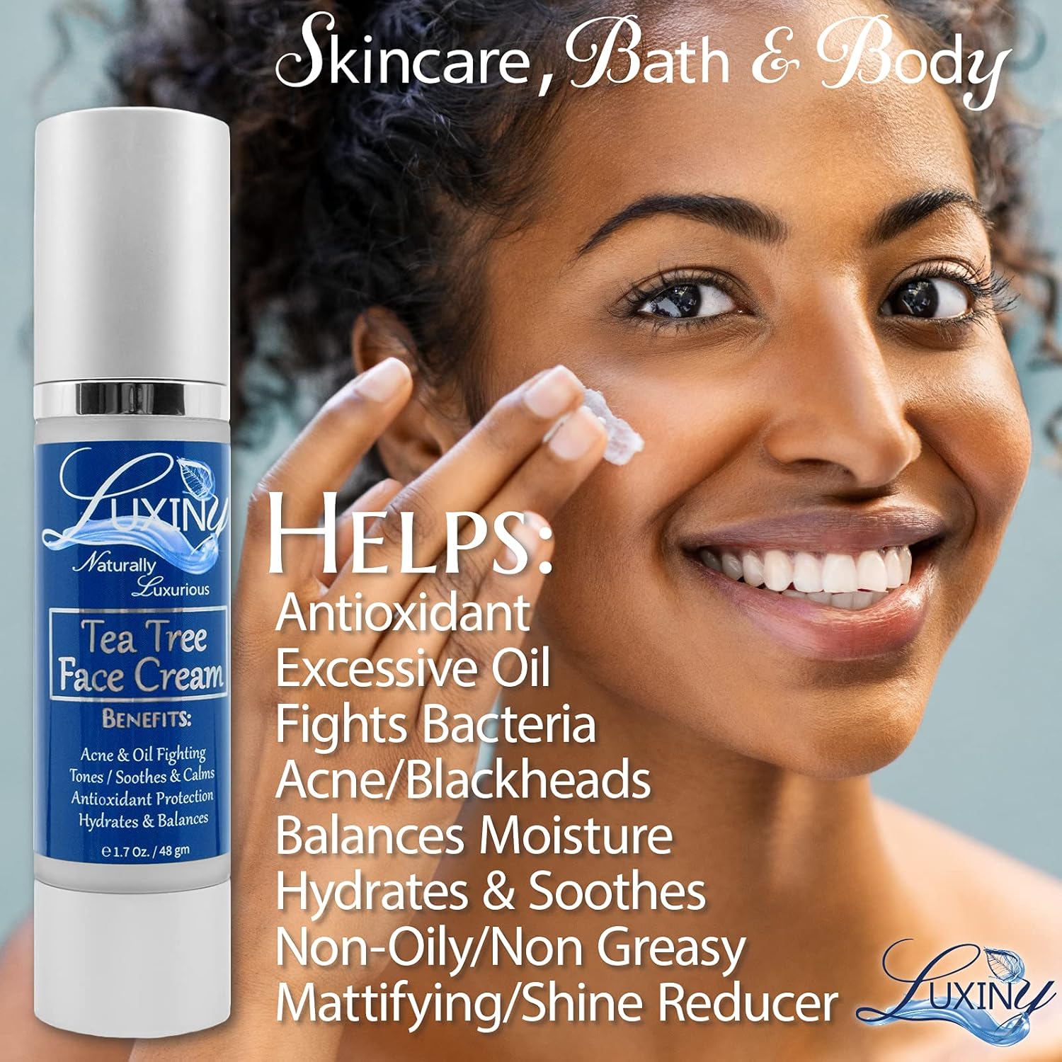 Tea Tree Moisturizer Face Cream, Made in America, with Salicylic Acid & Aloe Vera, a Rich Hydrating Night Cream for Dry Skin & a Daily Mattifying Moisturizer for Acne & Oily Skin, 1.7 oz - Image 3